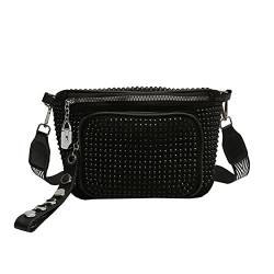 BIOSA Crossbody Bag Damen, PU Leder Strass Diamant Handytasche mit Reißverschluss Abnehmbar Breiter Riemen Sattel Geldbörse von BIOSA