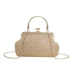 BIOSA Kette Gras Gewebte Tasche, Sommer Boho Damen Stroh Clutch Tasche, Elegante Stroh Handgeldbörse Kette Straw Bag Gewebte Tasche mit Ketten Handgeldbörse von BIOSA