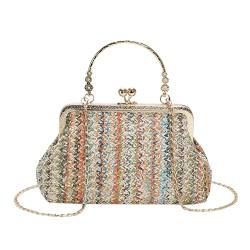 BIOSA Kette Gras Gewebte Tasche, Sommer Boho Damen Stroh Clutch Tasche, Elegante Stroh Handgeldbörse Kette Straw Bag Gewebte Tasche mit Ketten Handgeldbörse von BIOSA