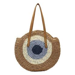 BIOSA Sommer Runde Rattan Gewebte Tasche Frauen Farbe Patchwork Gewebte Runde Stroh Rattan Tasche Freizeit Handtasche von BIOSA