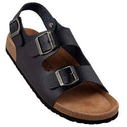 Biosoft Herren Sandalen Leder Optik Größe 44 LARS schwarz | Herrensandalen mit Fußbett offen Gummisohle rutschfest | Slippersandalen Sandalen Herren | Schlappen Herren Kork von BIOSOFT Comfort & Easy Walk