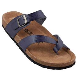 Biosoft Herren Sandalen Zehentrenner Leder Optik Größe 43 KAI blau | Herrensandalen mit Fußbett offen Gummisohle rutschfest | Slippersandalen Sandalen Herren | Schlappen Herren Kork von BIOSOFT Comfort & Easy Walk