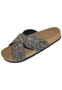 Biosoft Sandalen Damen Sommer Glitter dk grey 39| Damen Schuhe Sommer Sandalen elegant mit bequem Fussbett | Damenschuhe Sommerschuhe von BIOSOFT Comfort & Easy Walk