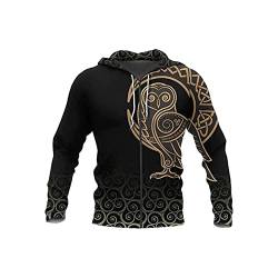 Herren Viking Style Owl Celtic Zip Hoodie, 3D Gedruckter Herbst Langarm Pullover Jacke Sweatshirt, Unisex Kurzarm Casual Tops (Color : Zip Hoodie, Size : 3XL) von BIPERA