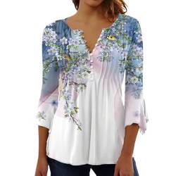 BISKAMY Tops für Damen Shirt Damen Elegant Damen 3/4 Ärmel V-Ausschnitt Bluse Plus Größe Casual Tops Bluse von BISKAMY