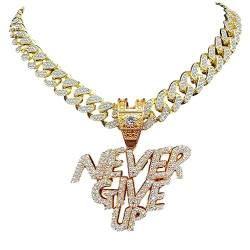 BISONBLUE Halskette Herren Anhänger Chain Ketten Dame Geschenk Männer Frauen Hip Hop Never Give Up Anhänger Halskette 13Mm Kristall Hiphop Mode Charme von BISONBLUE