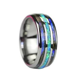 BISONBLUE Ringe Damen Damenschmuckring Rings Herren Geschenk Mode 8mm Männer Ringe Abalone Shell Blau Opal Ringe 7 von BISONBLUE