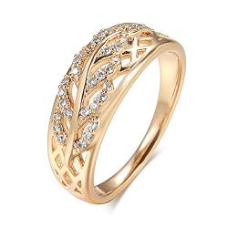 BISONBLUE Ringe Damen Rings Frauen Geschenk Modeaccessoires Elegante hohle Blattringe für Frauen mit weißem natürlichem Zirkon 9 Z0546 von BISONBLUE