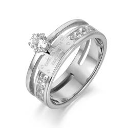 BISONBLUE Ringe Damen Rings Frauen Geschenk Modeaccessoires Klare CZ-Kristallringe, Verlobungsring mit Strasssteinen, 6 Stück von BISONBLUE