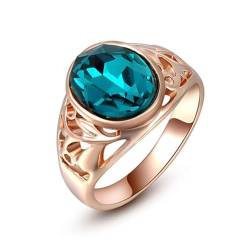 BISONBLUE Ringe Damen Rings Frauen Geschenk Modeaccessoires Klassischer ovaler blauer Zirkonia-Ehering für Damen, trendiger Ring 7 von BISONBLUE
