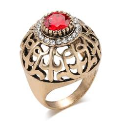 BISONBLUE Ringe Damen Rings Frauen Geschenk Modeaccessoires Mode Dubai Großen Antiken Ring Frauen Hohl Kristall Blume Grün Harz Ehering Vintage 7 Rot von BISONBLUE