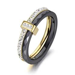 BISONBLUE Ringe Damen Rings Frauen Geschenk Modeaccessoires Mode Schwarz Weiß Keramik Kristall Eheringe Für Frauen Mädchen Böhmen Ring 6 Schwarz von BISONBLUE