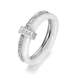 BISONBLUE Ringe Damen Rings Frauen Geschenk Modeaccessoires Mode schwarz weiß Keramik Kristall Eheringe für Frauen Mädchen Böhmen Ring 6 von BISONBLUE