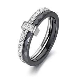 BISONBLUE Ringe Damen Rings Frauen Geschenk Modeaccessoires Mode schwarz weiß Keramik Kristall Eheringe für Frauen Mädchen Böhmen Ring 7 von BISONBLUE