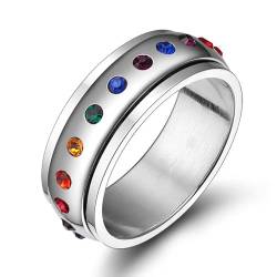 BISONBLUE Ringe Damen Rings Frauen Geschenk Modeaccessoires Rotierender Spinnerring für Damen, Regenbogenkristallstein 11 von BISONBLUE