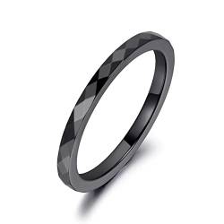 BISONBLUE Ringe Damen Rings Frauen Geschenk Modeaccessoires Trendige 2 mm schwarze weiße Keramikringe für Mädchen, klassische Eheringe für Frauen, 8 Schwarz von BISONBLUE