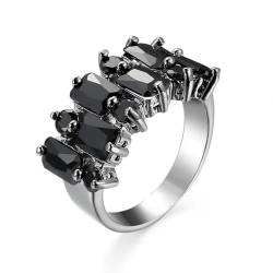 BISONBLUE Ringe Herren Ring Damen Männer Rings Geschenk Luxuriöse Eheringe mit schwarzem Kristall-Charm für Damen, T-förmiger Stein, Party, 7 1 von BISONBLUE