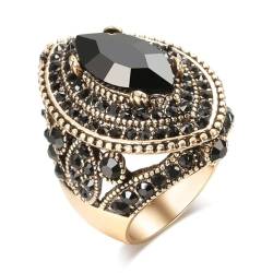 BISONBLUE Ringe Herren Ring Damen Männer Rings Geschenk Luxuriöser schwarzer Antik-Ring für Damen, Vintage-Look, AAA-Kristall, Boho-Charm, Ehering 9 schwarz von BISONBLUE