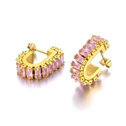 Ohrringe Damen Ohrstecker Ohrhänger Modische 925 Geschenk Für Frauen Freundin Mädchen Ohrringe Für Damen, Party, Geometrischer Ohrring E33124G-Pink von BISONBLUE
