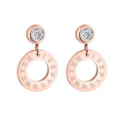 Ohrringe Damen Ohrstecker Ohrhänger Modische 925 Geschenk Für Frauen Freundin Mädchen Ohrringe Für Frauen, Römische Ziffer, Tropfenohrringe, Hohle Runde Weibliche Ohrringe, Roségoldfar von BISONBLUE