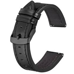BISONSTRAP Leder Uhrenarmband, Schnellwechsel Armband für Herren und Frauen - 21mm, Schwarz (Schwarze Schnalle) von BISONSTRAP