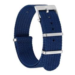 BISONSTRAP Nylon Uhrenarmband für Herren, Einteilige Militär Armband, 18mm, Blau (Silberne Schnalle) von BISONSTRAP