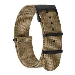 BISONSTRAP Nylon Uhrenarmband für Herren, Einteilige Militär Armband, 18mm, Khaki Braun (Schwarze Schnalle) von BISONSTRAP