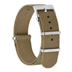 BISONSTRAP Nylon Uhrenarmband für Herren, Einteilige Militär Armband, 18mm, Khaki Braun (Silberne Schnalle) von BISONSTRAP