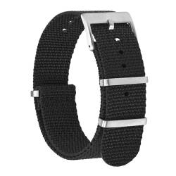 BISONSTRAP Nylon Uhrenarmband für Herren, Einteilige Militär Armband, 18mm, Schwarz (Silberne Schnalle) von BISONSTRAP