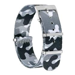 BISONSTRAP Nylon Uhrenarmband für Herren, Einteilige Militär Armband, 18mm, Tarngrau (Silberne Schnalle) von BISONSTRAP