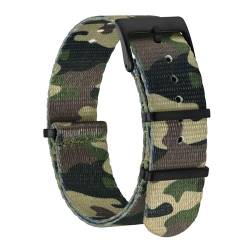 BISONSTRAP Nylon Uhrenarmband für Herren, Einteilige Militär Armband, 18mm, Tarngrün (Schwarze Schnalle) von BISONSTRAP