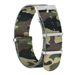 BISONSTRAP Nylon Uhrenarmband für Herren, Einteilige Militär Armband, 18mm, Tarngrün (Silberne Schnalle) von BISONSTRAP