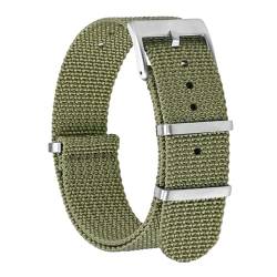 BISONSTRAP Nylon Uhrenarmband für Herren, Einteilige Militär Armband, 20mm, Armeegrün (Silberne Schnalle) von BISONSTRAP