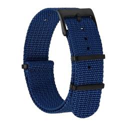 BISONSTRAP Nylon Uhrenarmband für Herren, Einteilige Militär Armband, 20mm, Blau (Schwarze Schnalle) von BISONSTRAP