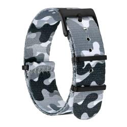 BISONSTRAP Nylon Uhrenarmband für Herren, Einteilige Militär Armband, 20mm, Tarngrau (Schwarze Schnalle) von BISONSTRAP