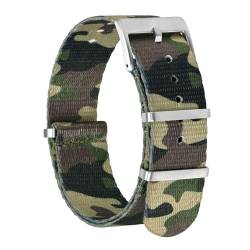 BISONSTRAP Nylon Uhrenarmband für Herren, Einteilige Militär Armband, 20mm, Tarngrün (Silberne Schnalle) von BISONSTRAP