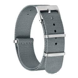 BISONSTRAP Nylon Uhrenarmband für Herren, Einteilige Militär Armband, 22mm, Grau (Silberne Schnalle) von BISONSTRAP