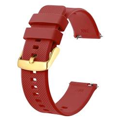 BISONSTRAP Uhrenarmband 18mm, Silikon Uhrenarmbänder mit Schnellverschluss für Männer Frauen (Wein Rot, Gold Schnalle) von BISONSTRAP