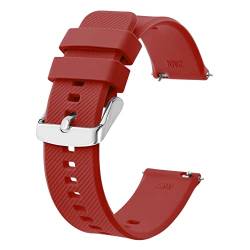 BISONSTRAP Uhrenarmband 18mm, Silikon Uhrenarmbänder mit Schnellverschluss für Männer Frauen (Wein Rot, Silberne Schnalle) von BISONSTRAP