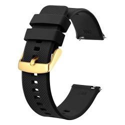 BISONSTRAP Uhrenarmband 19mm, Silikon Uhrenarmbänder mit Schnellverschluss für Männer Frauen (Schwarz, Gold Schnalle) von BISONSTRAP