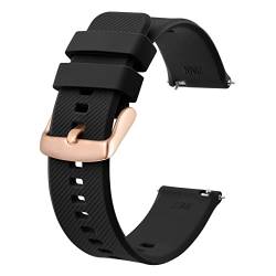 BISONSTRAP Uhrenarmband 19mm, Silikon Uhrenarmbänder mit Schnellverschluss für Männer Frauen (Schwarz, Roségoldene Schnalle) von BISONSTRAP