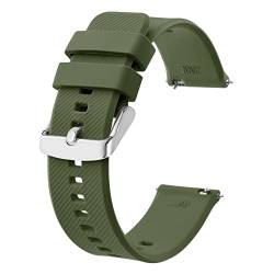 BISONSTRAP Uhrenarmband 20mm, Silikon Uhrenarmbänder mit Schnellverschluss für Männer Frauen (Armee Grün, Silberne Schnalle) von BISONSTRAP