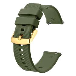 BISONSTRAP Uhrenarmband 22mm, Silikon Uhrenarmbänder mit Schnellverschluss für Männer Frauen (Armee Grün, Gold Schnalle) von BISONSTRAP