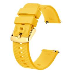 BISONSTRAP Uhrenarmband 22mm, Silikon Uhrenarmbänder mit Schnellverschluss für Männer Frauen (Gelb, Gold Schnalle) von BISONSTRAP