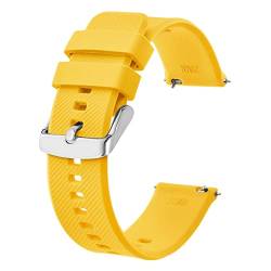 BISONSTRAP Uhrenarmband 22mm, Silikon Uhrenarmbänder mit Schnellverschluss für Männer Frauen (Gelb, Silberne Schnalle) von BISONSTRAP