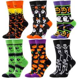 BISOUSOX 6 Paare Halloween Socken Damen Baumwolle Lustige Socken Kürbis Bunte Socken Damen Herren Strümpfe Geschenk für Frauen 36-40 von BISOUSOX