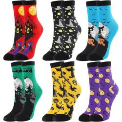 BISOUSOX 6 Paare Halloween Socken Damen Baumwolle Lustige Socken Kürbis Bunte Socken Damen Herren Strümpfe Geschenk für Frauen 36-40 von BISOUSOX