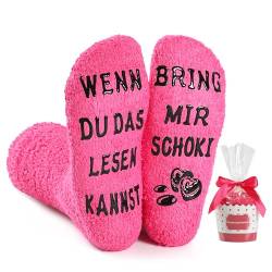 BISOUSOX Bunte Socken Damen Baumwolle Lustige Socken Damen Geschenk für Frauen Strümpfe WENN DU DAS LESEN KANNST BRING MIR SCHOKI Komfortabel Stoppersocken Geburtstagsgeschenk von BISOUSOX