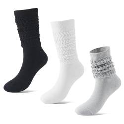 BISOUSOX Slouch Socken Lustige Socken Damen Wadensocken Baumwolle Kniestrümpfe Atmungsaktiv Kuschelsocken Geschenk für Frauen 1 Paar/3 Paare Größe 36-40 Bunte Socken von BISOUSOX