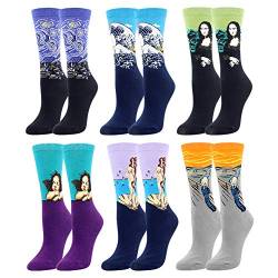 BISOUSOX Socken Damen 36-42 Baumwollsocken für Frauen Strümpfe mit Lustigem Muster Sneaker Socken Damen Klassisch als Geschenk (36-42, 6Pairs-Materpiece2) von BISOUSOX